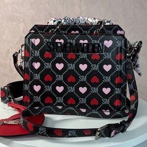 Steve Madden BEvelyn Black Crossbody Bag with Red and Pink Hearts